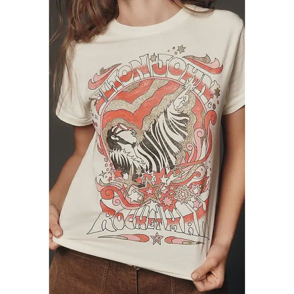 Anthropologie LetluvElton John Graphic Tee Glitter Small S NWT - Picture 3 of 3